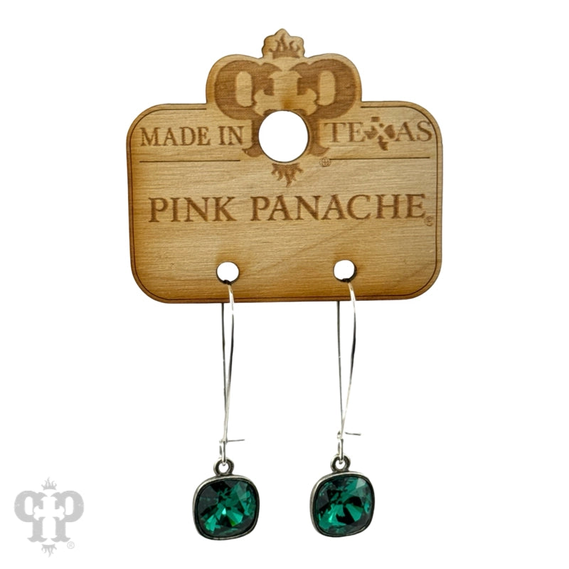 Pink Panach Square Austrian crystal on kidney wire earring