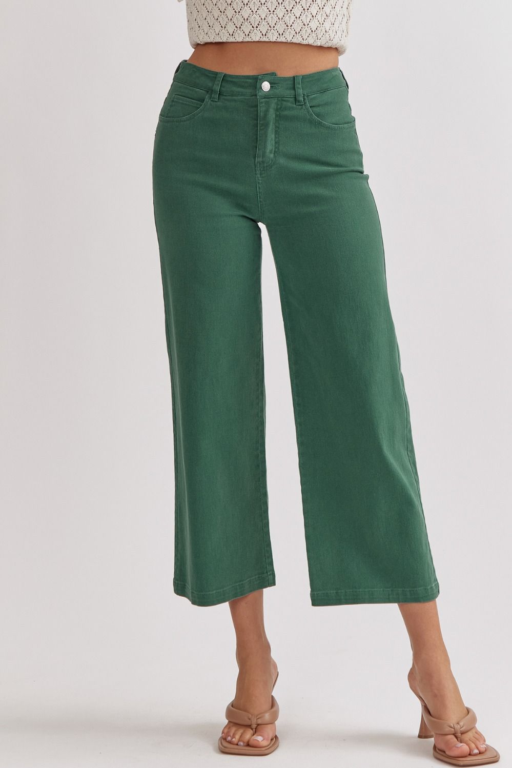 Acid Wash High Waisted Wide Leg Pants - GREEN