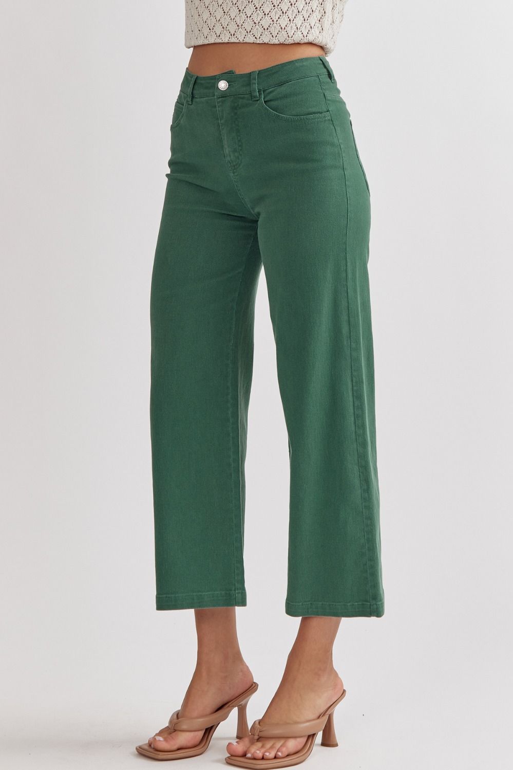 Acid Wash High Waisted Wide Leg Pants - GREEN