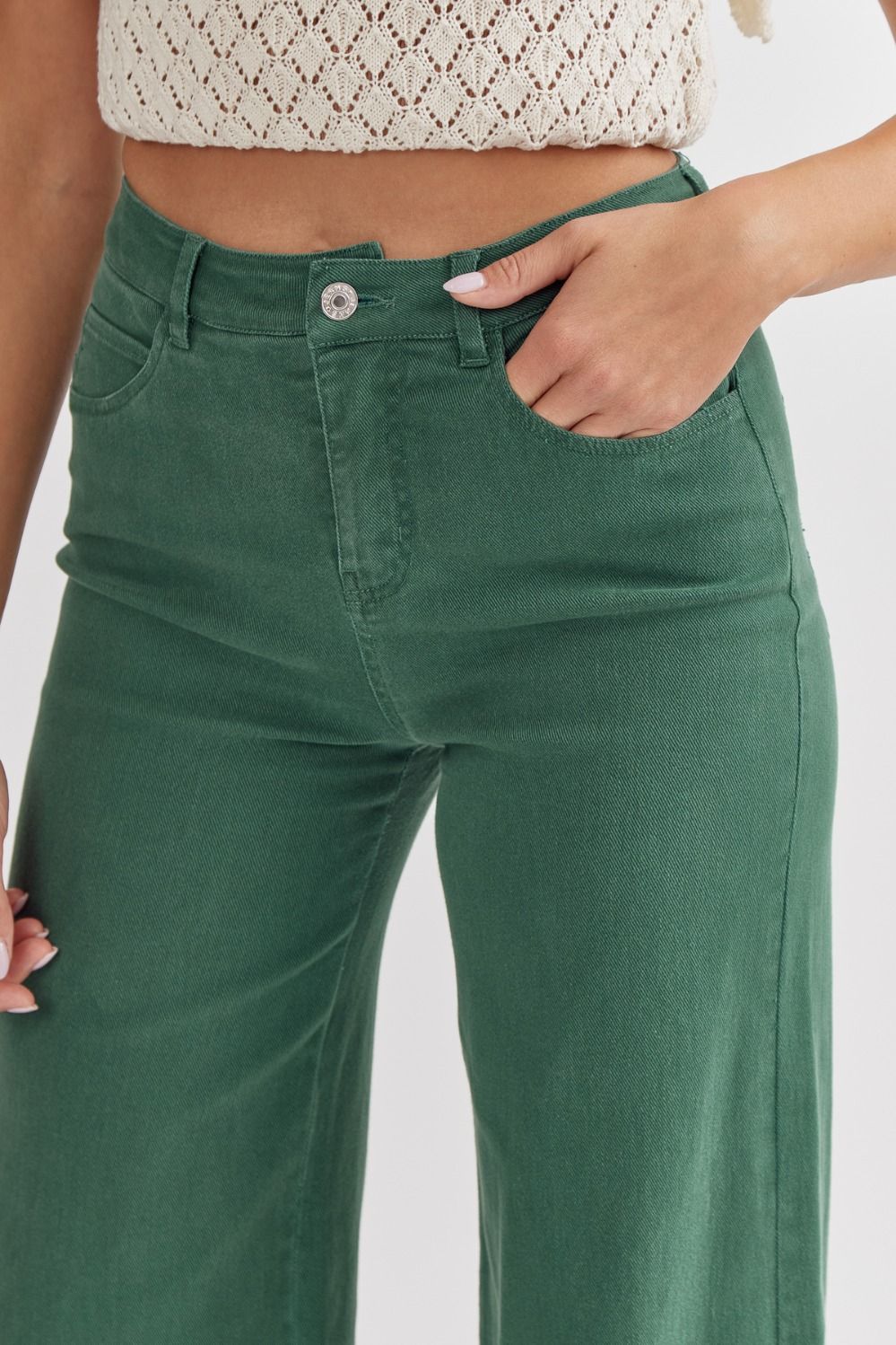 Acid Wash High Waisted Wide Leg Pants - GREEN