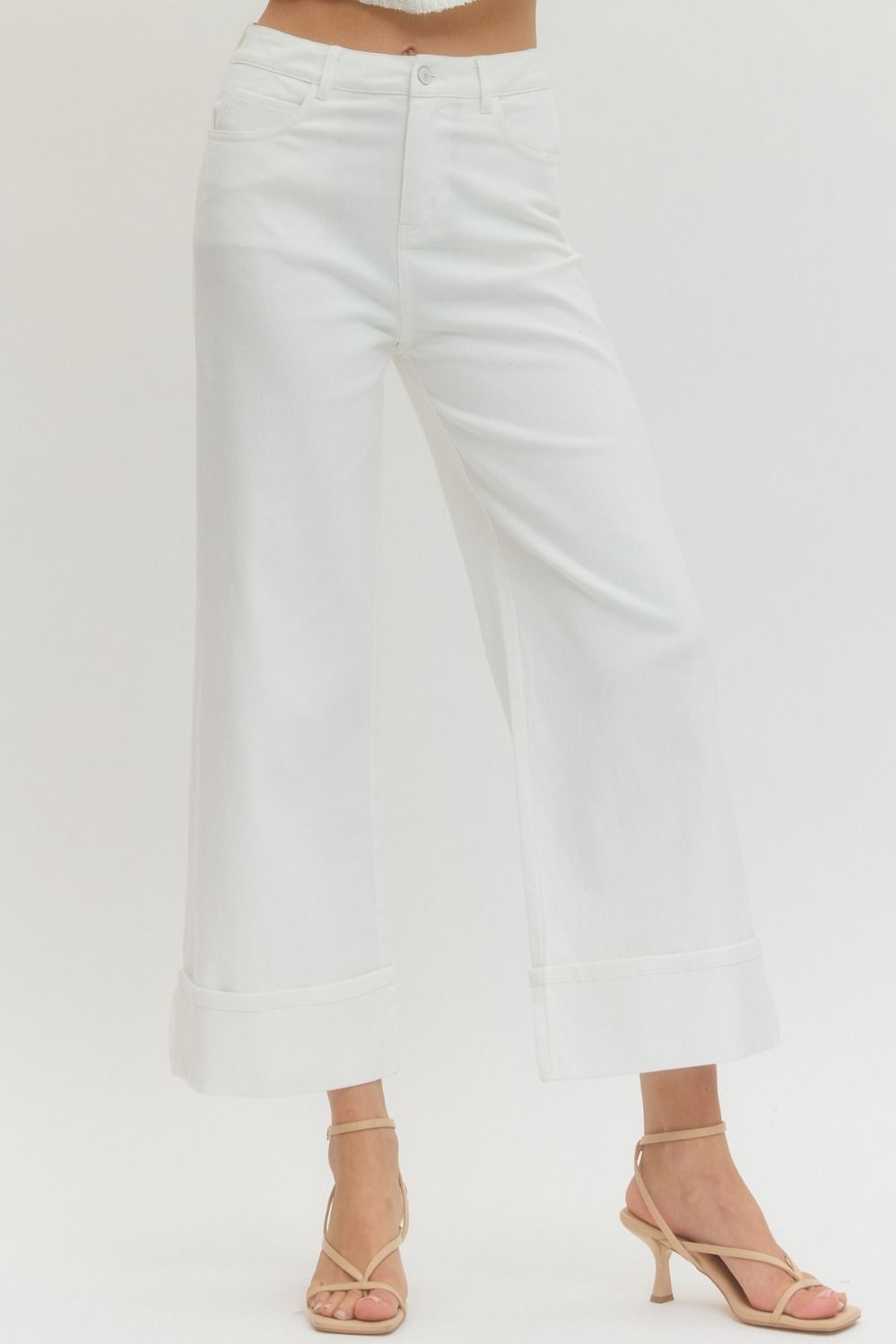 Solid White Mid-Rise Ankle Length Pants