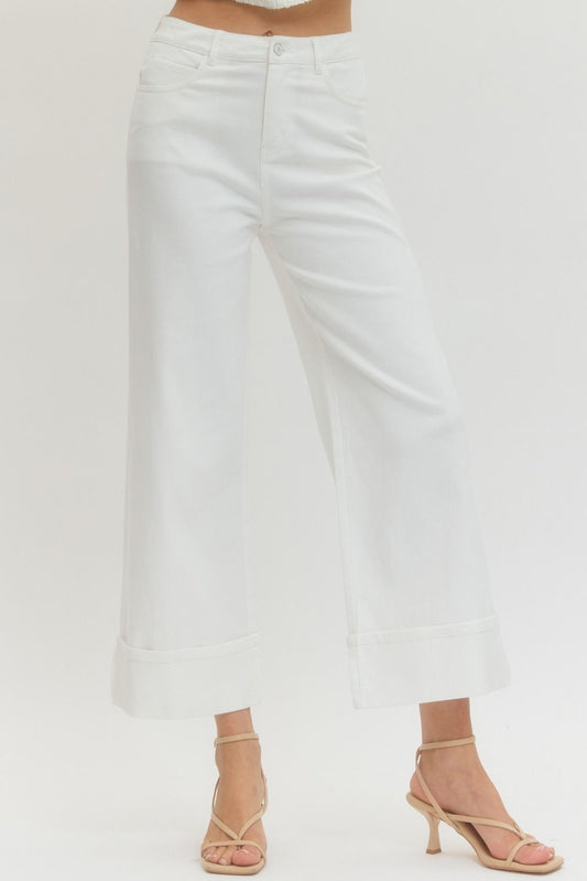 Solid White Mid-Rise Ankle Length Pants