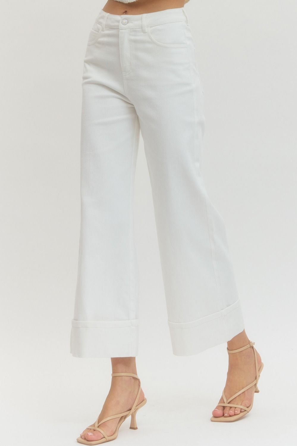 Solid White Mid-Rise Ankle Length Pants