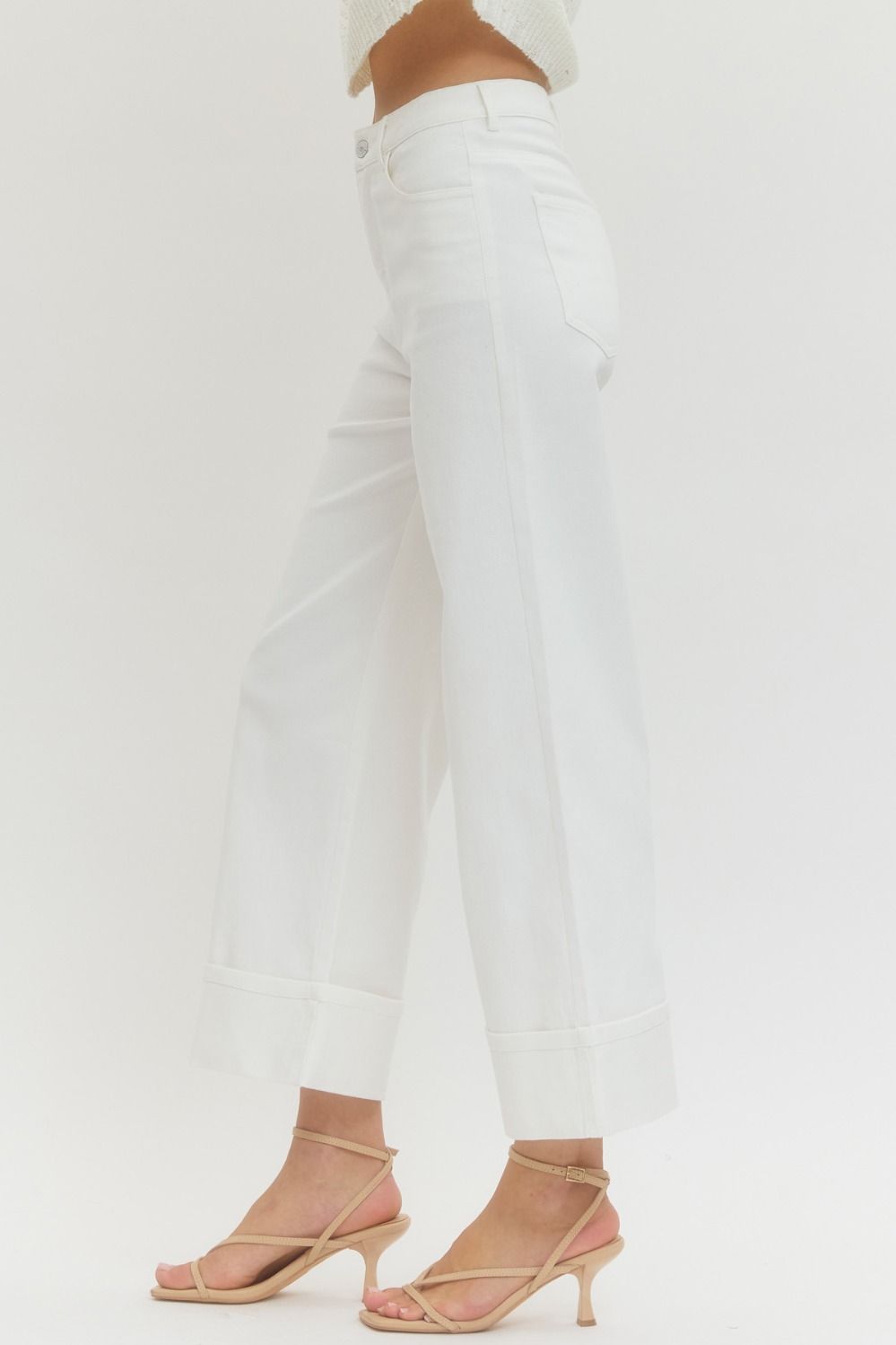 Solid White Mid-Rise Ankle Length Pants