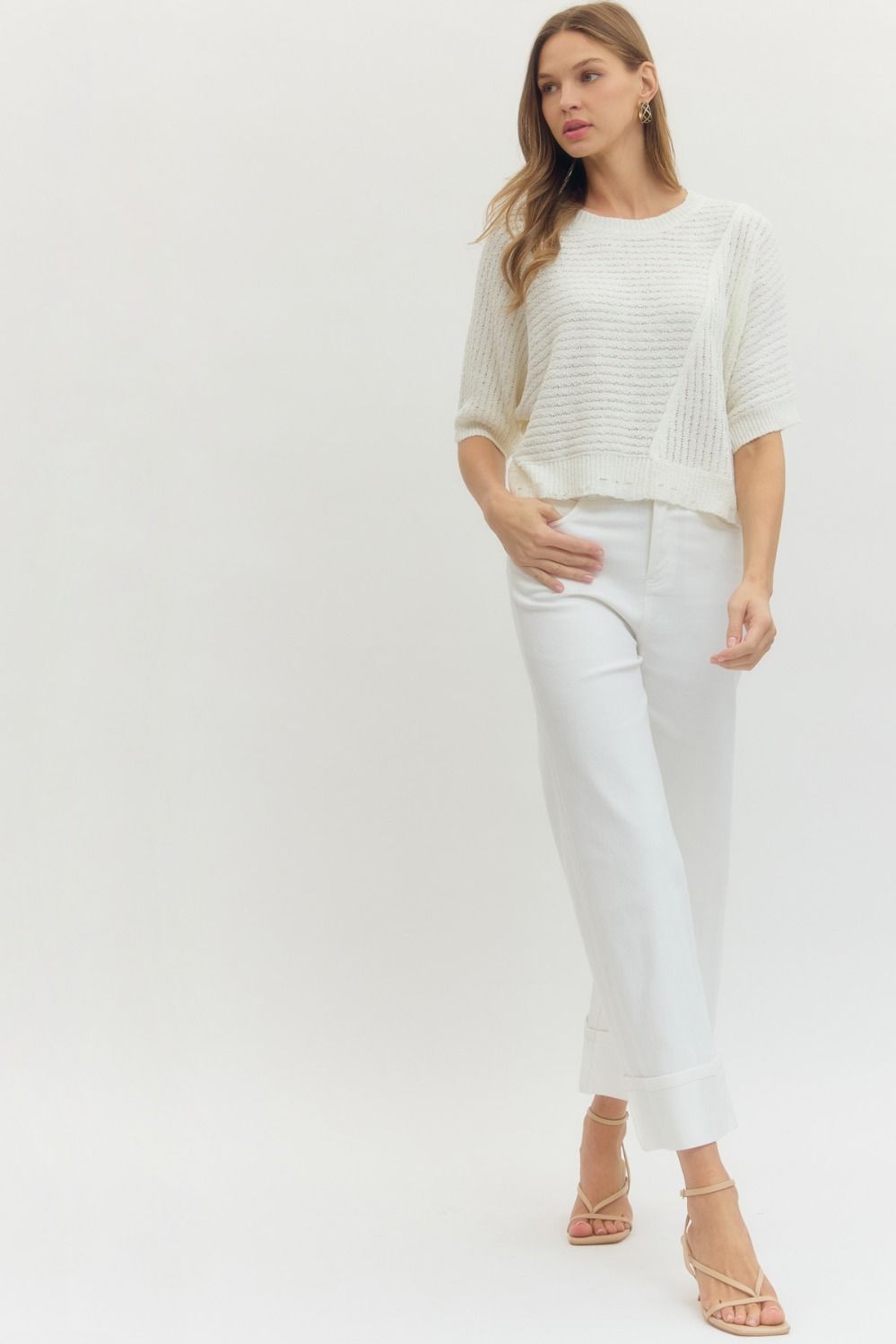 Solid White Mid-Rise Ankle Length Pants