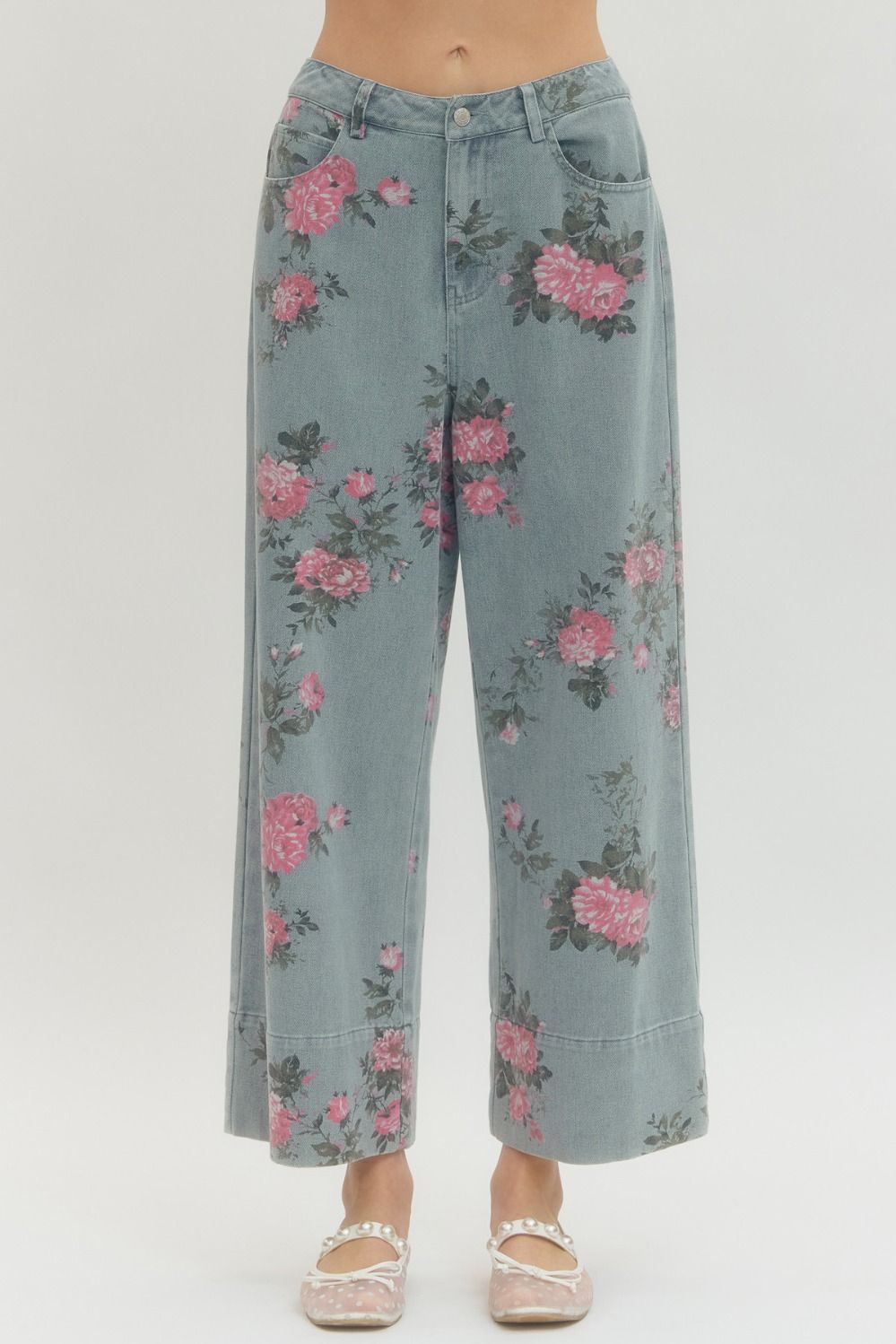 Floral Print Denim Pants