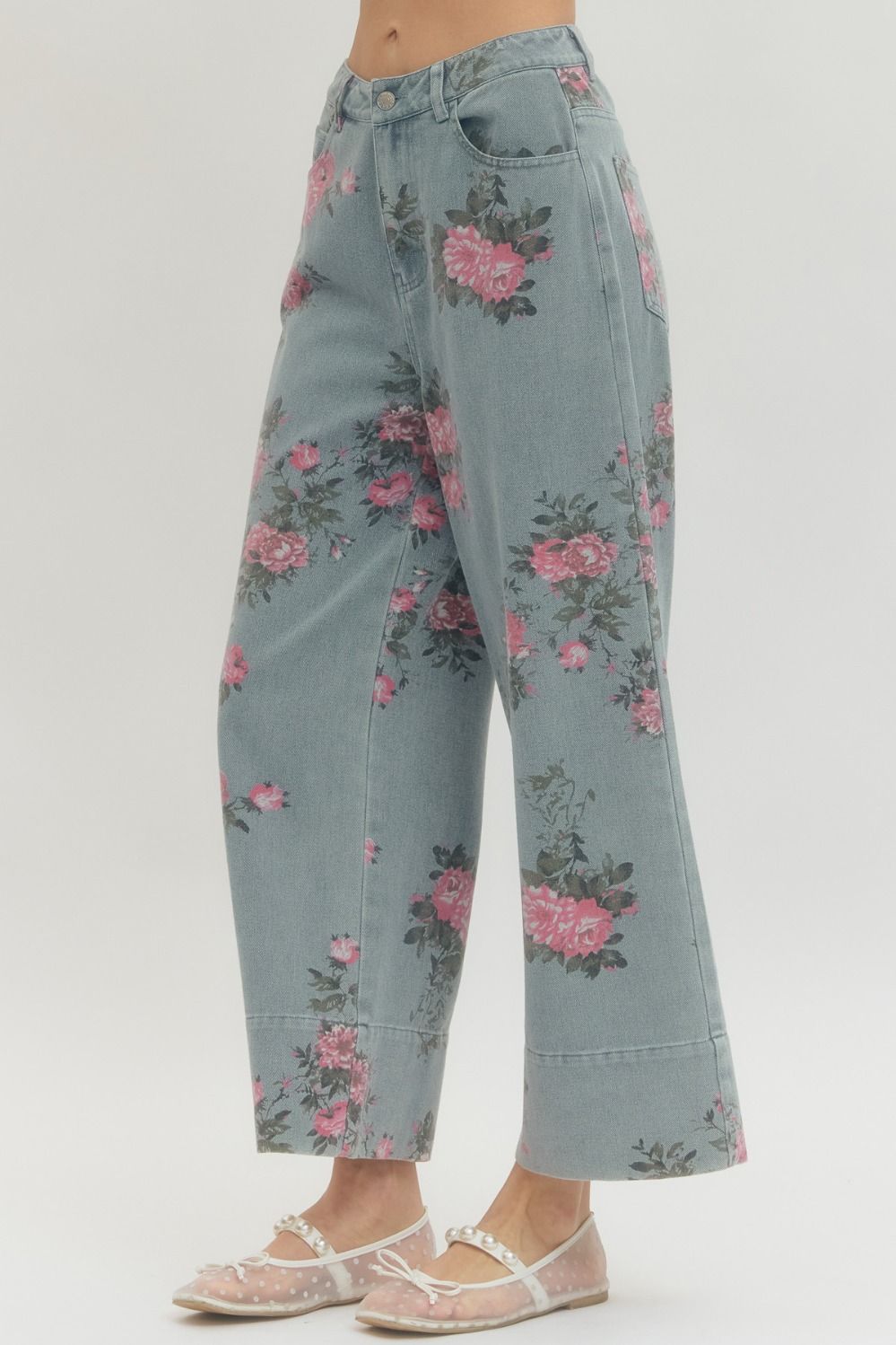 Floral Print Denim Pants