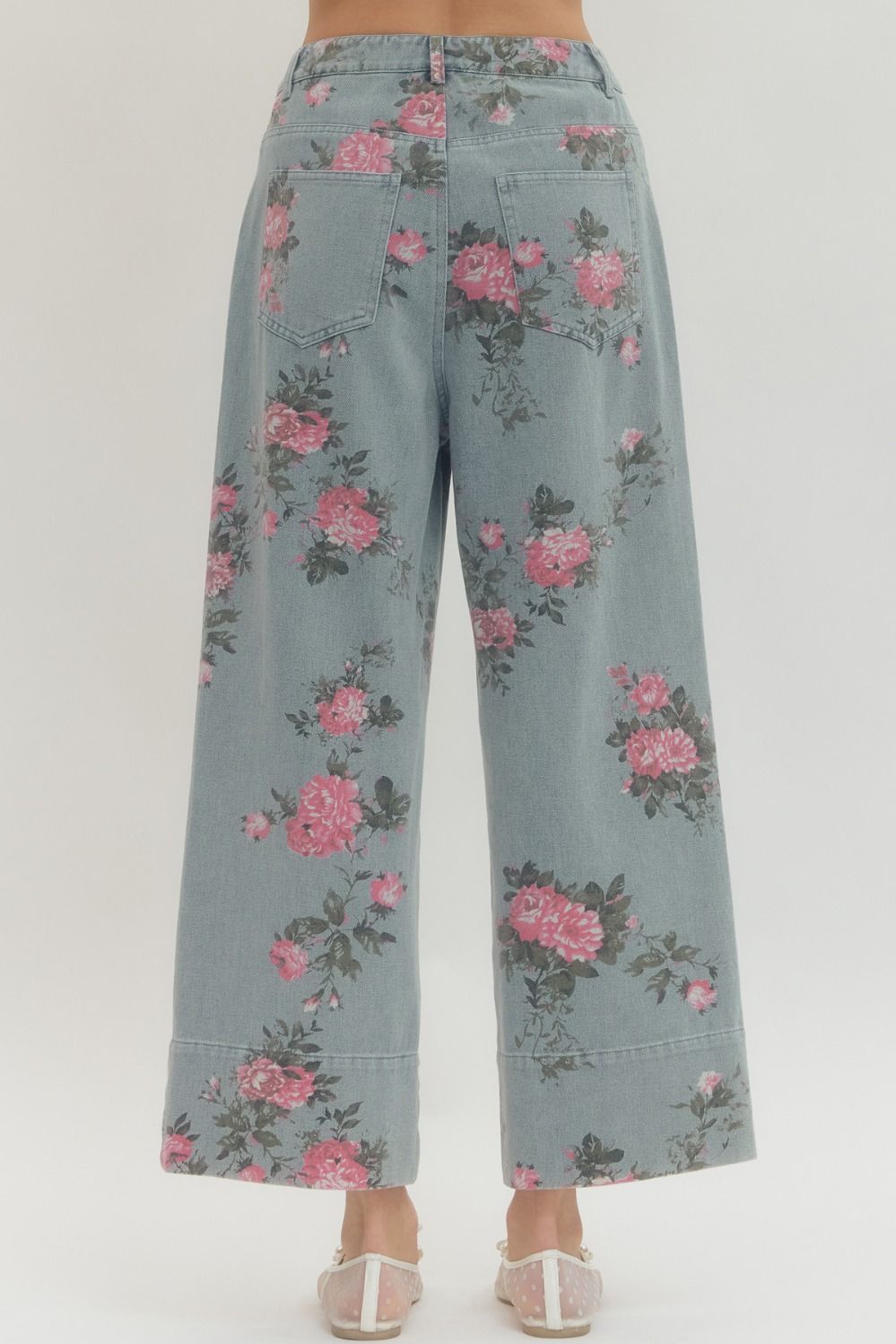 Floral Print Denim Pants
