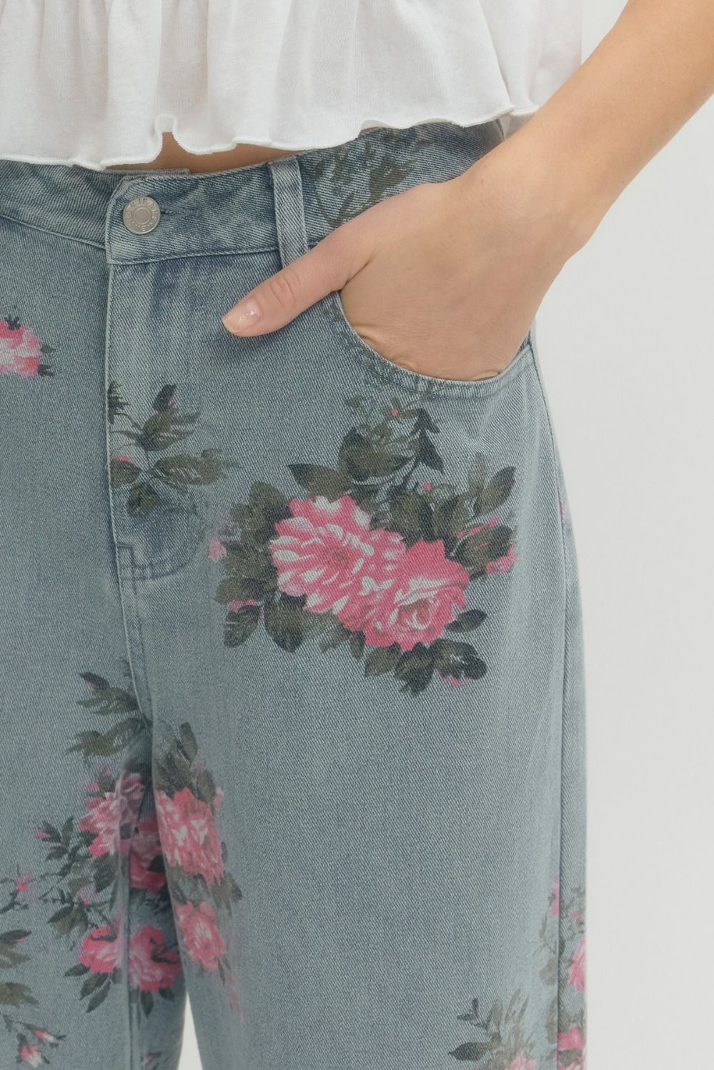 Floral Print Denim Pants