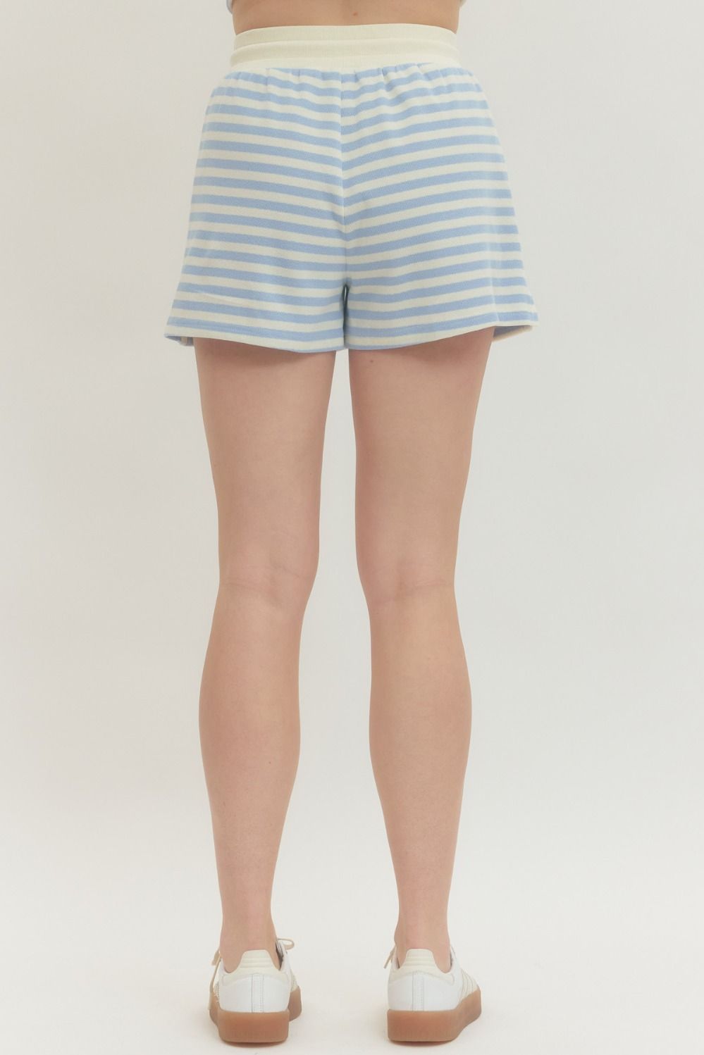 Striped Light Blue Knit Drawstring Shorts