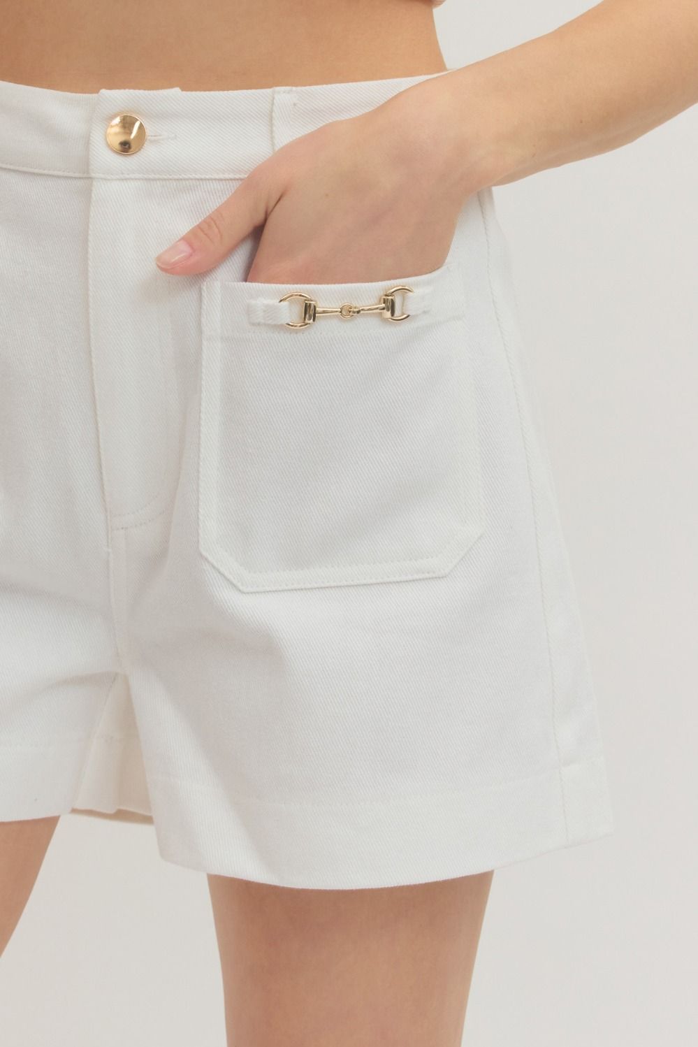 White High Waisted Front Patch Pocket Shorts