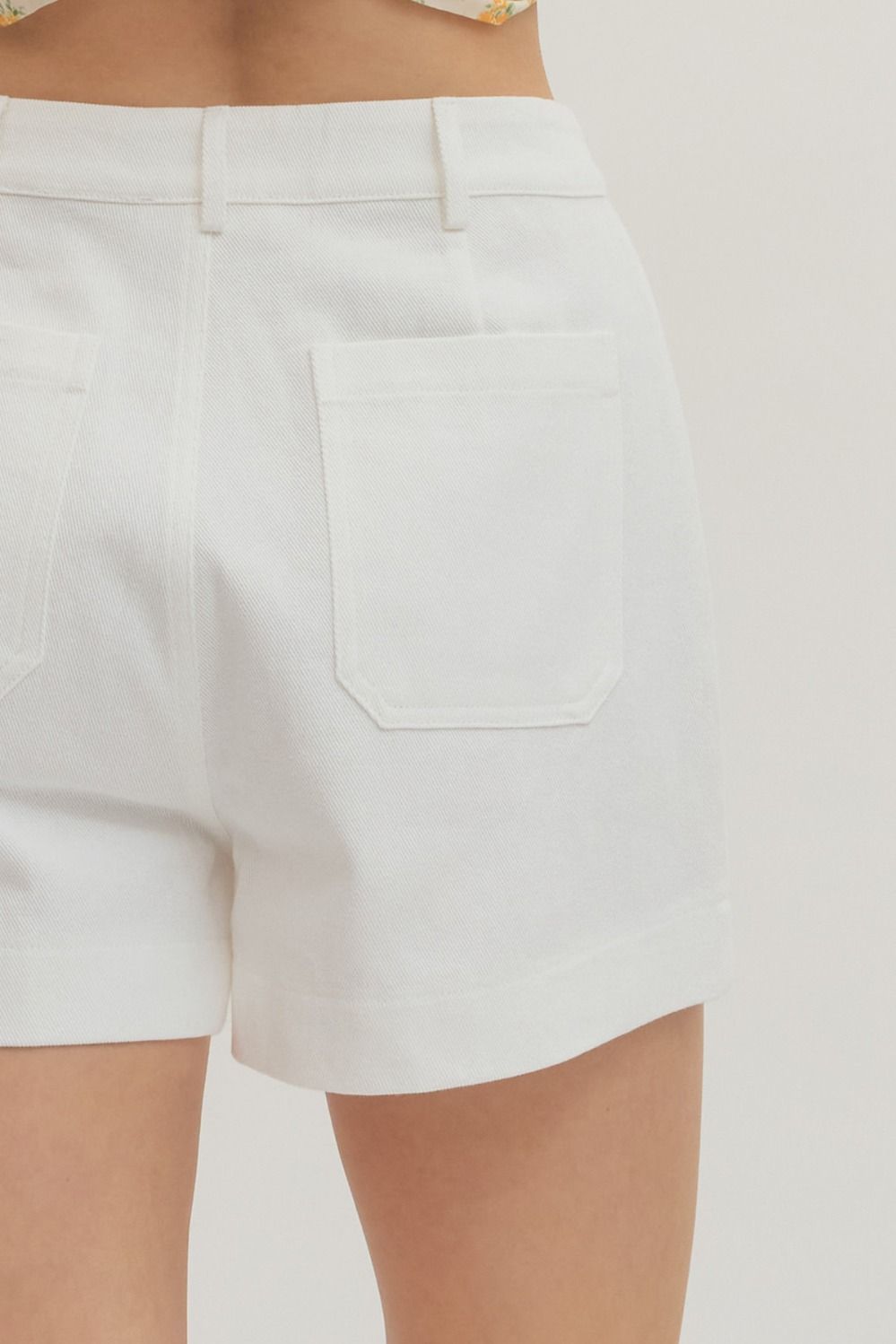 White High Waisted Front Patch Pocket Shorts