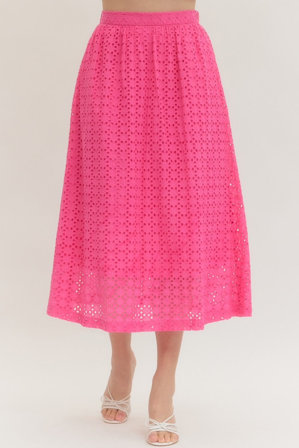 Eyelet Hot Pink Midi Skirt