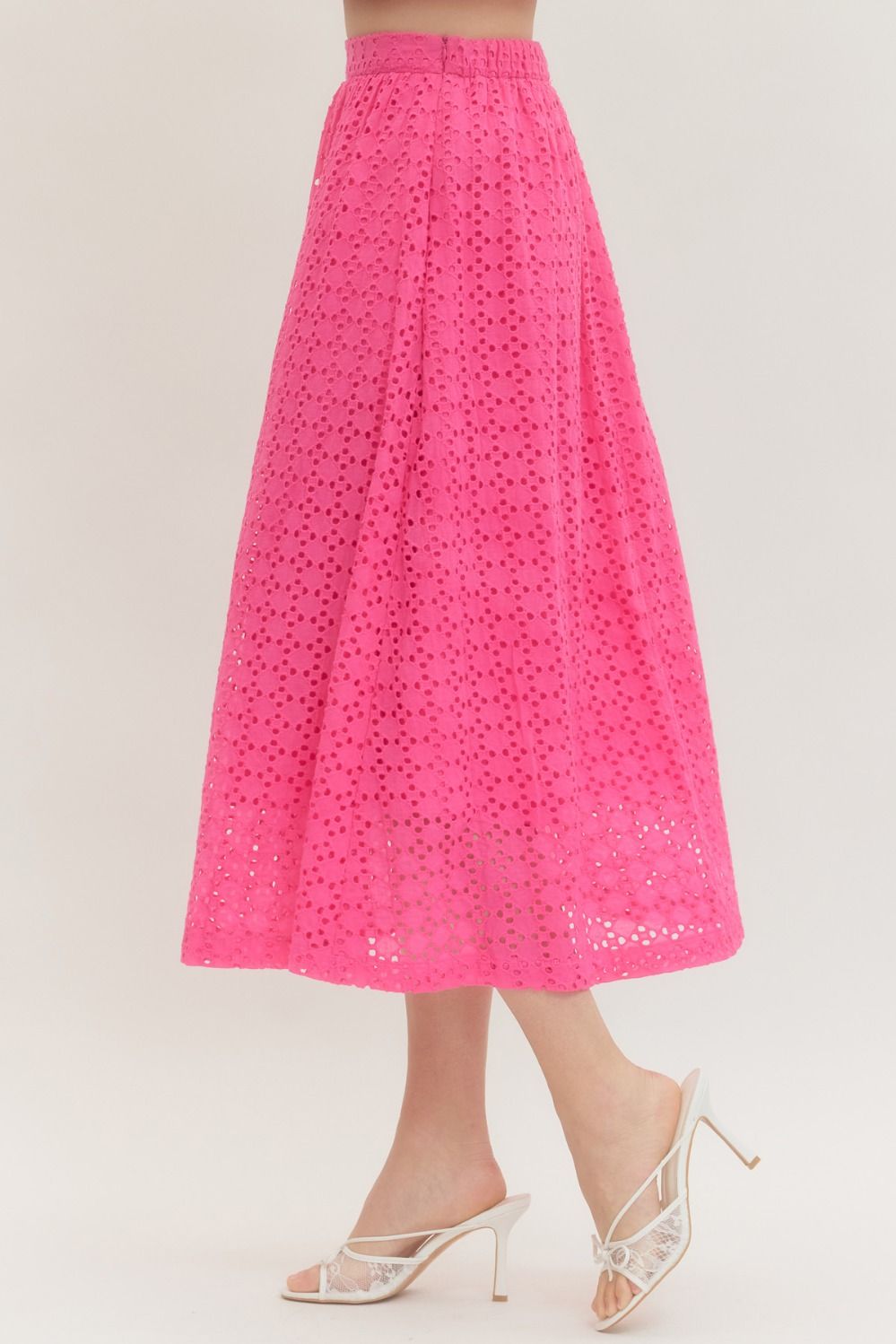 Eyelet Hot Pink Midi Skirt