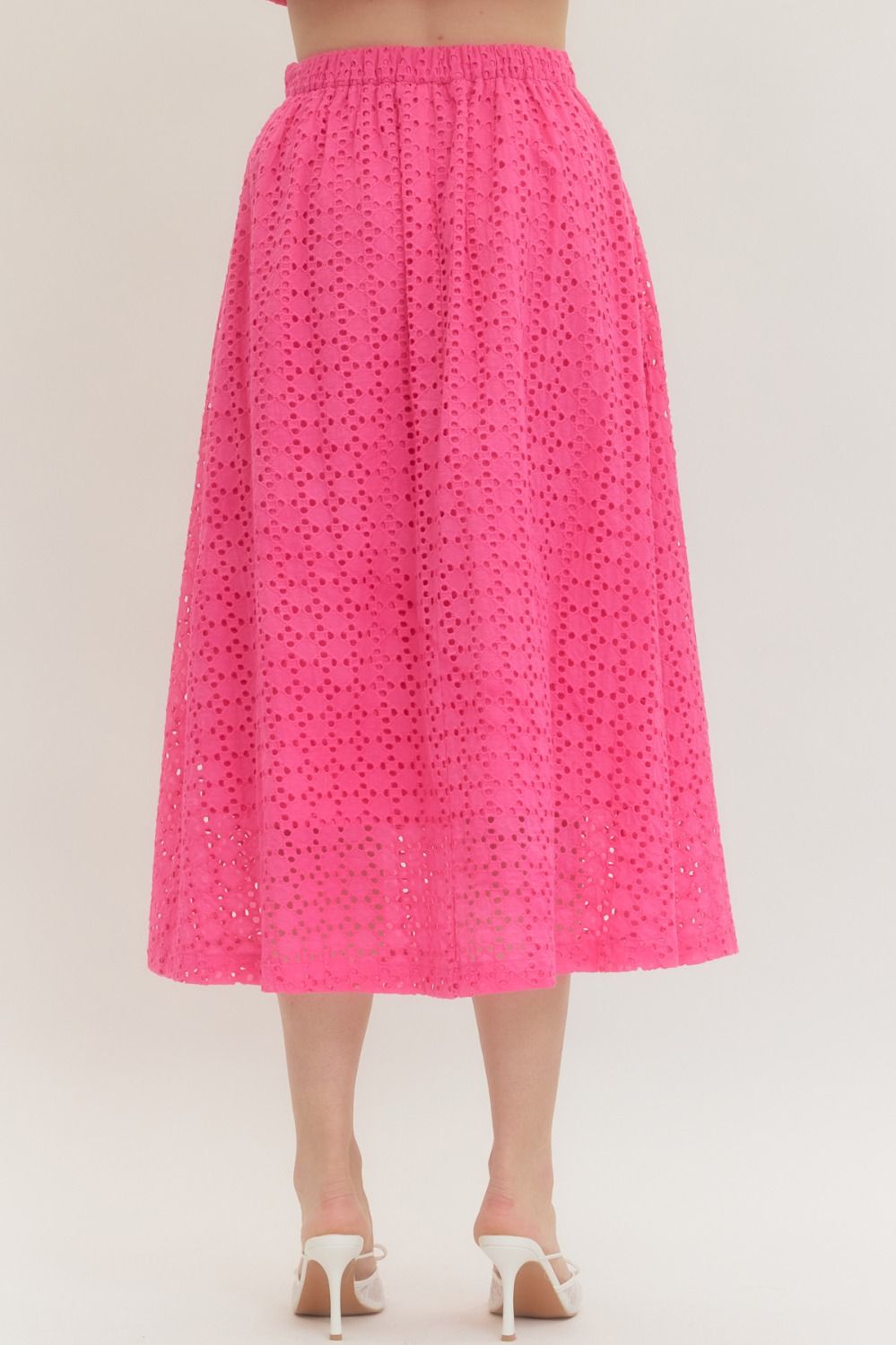 Eyelet Hot Pink Midi Skirt