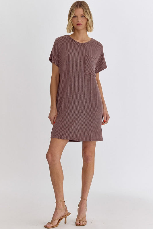 Ribbed Round Neck Short Sleeve Mini Dress