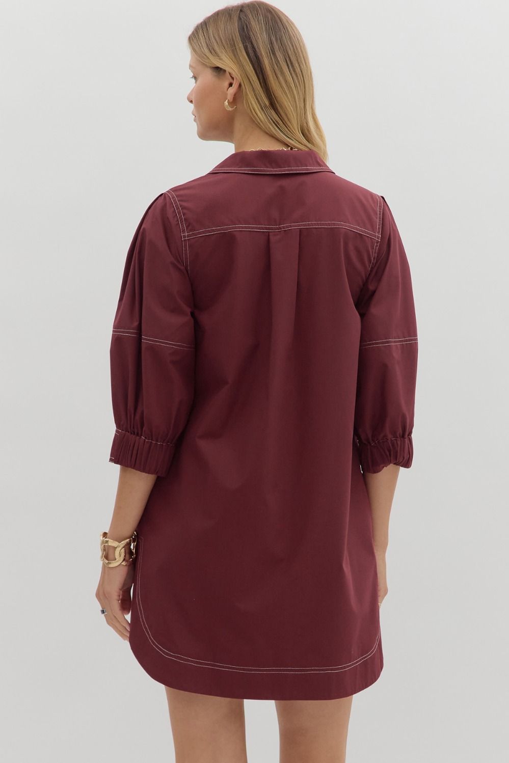 Solid Burgundy Lantern Sleeve Mini Dress