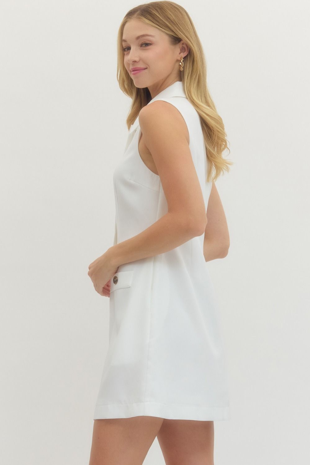 Cream Sleeveless Button Down Mini Dress