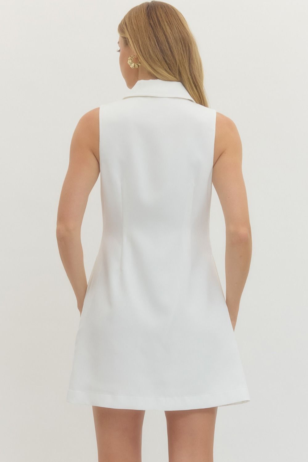 Cream Sleeveless Button Down Mini Dress