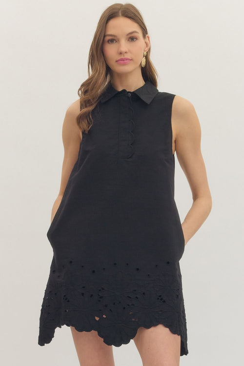 Black Scallop Trim Dress