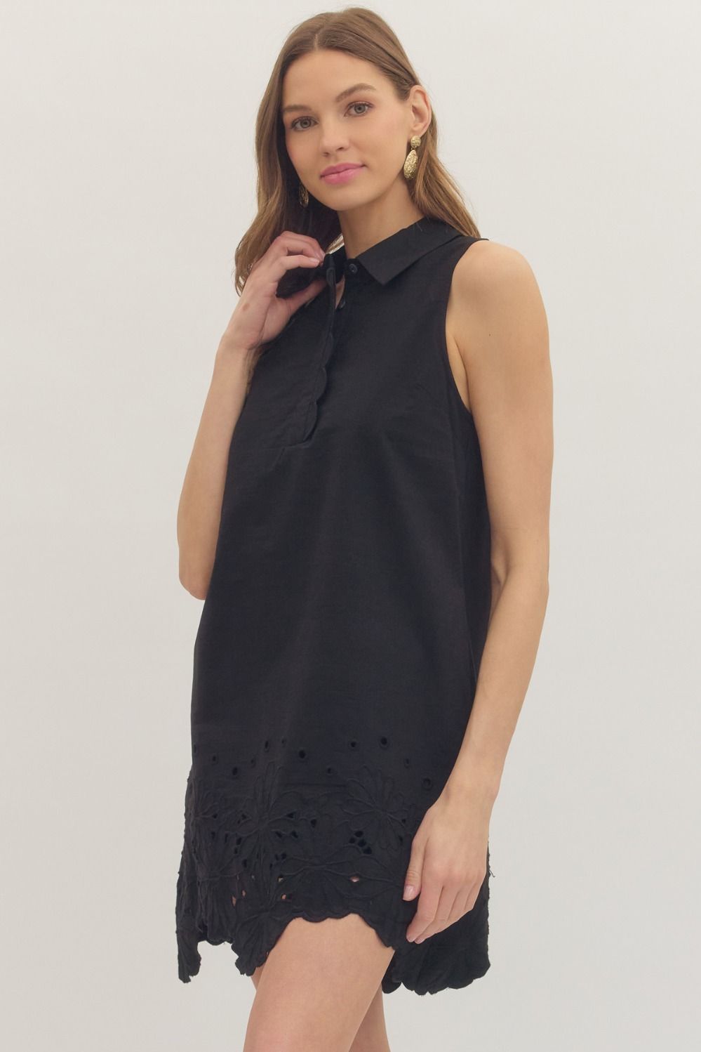Black Scallop Trim Dress