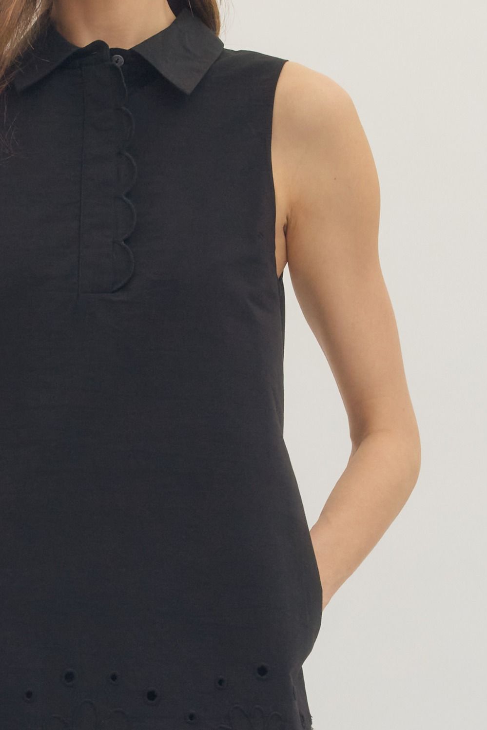 Black Scallop Trim Dress