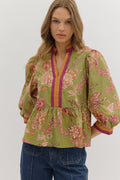 Entro Olive Botanical Print Top