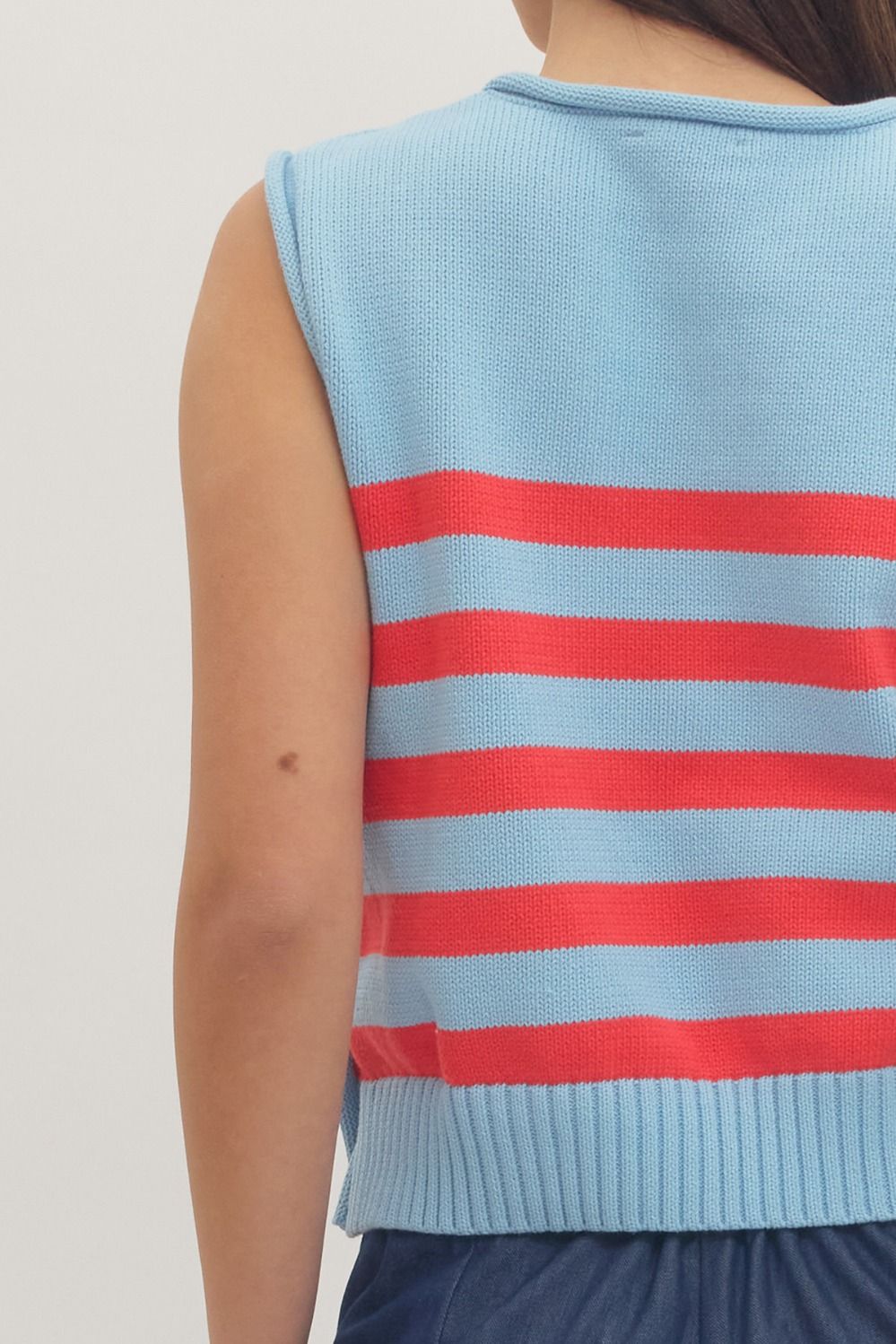 Striped Sleeveless Button Side Knit Top