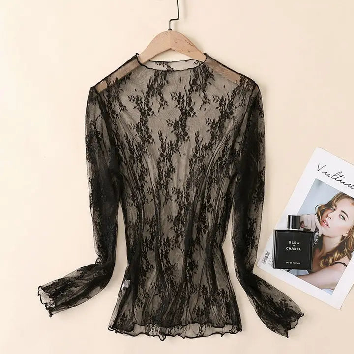 Mesh Long Sleeve Lace Blouse