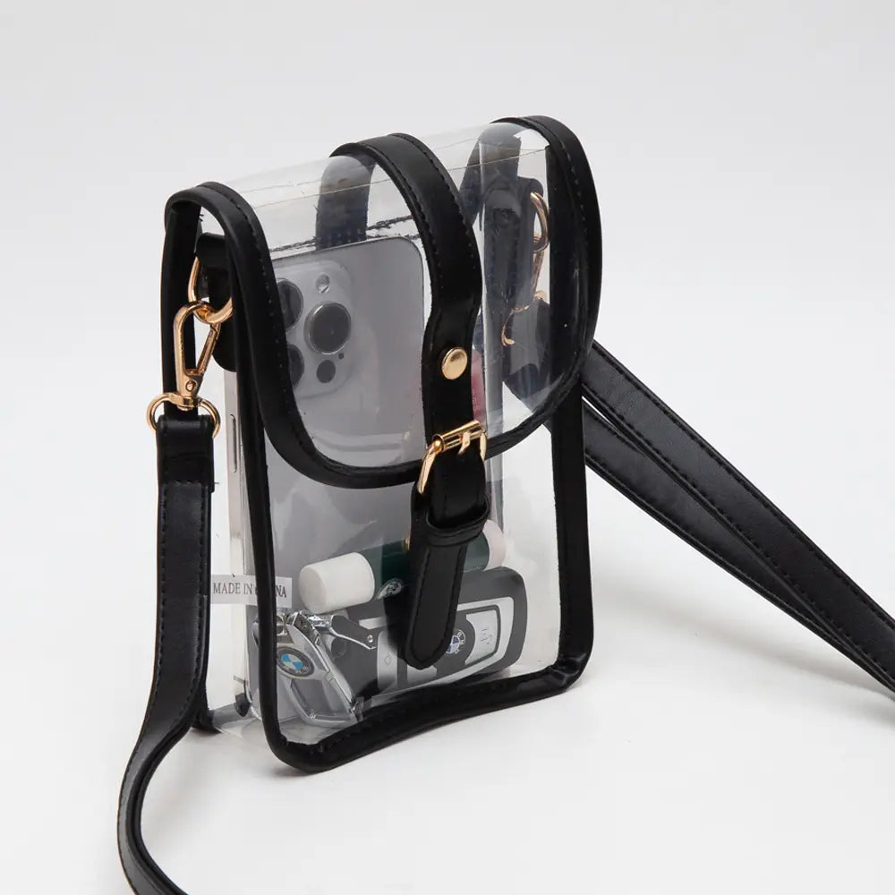 Faux Leather Belt Buckle Transparent Crossbody Bag