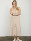 Stripe Sweetheart Button Down Sleeveless Midi Dress