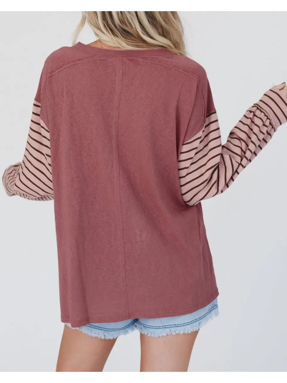 Colorblock Stripe Bishop Sleeve Top