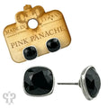 Pink Panache Austrian Square Crystal Post Earring, 10mm BLACK SILVER STUD