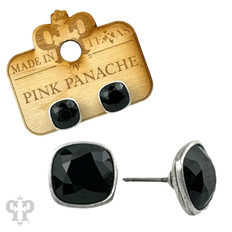 Pink Panache Austrian Square Crystal Post Earring, 10mm BLACK SILVER STUD
