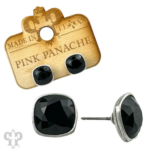 Pink Panache Austrian Square Crystal Post Earring, 10mm BLACK SILVER STUD