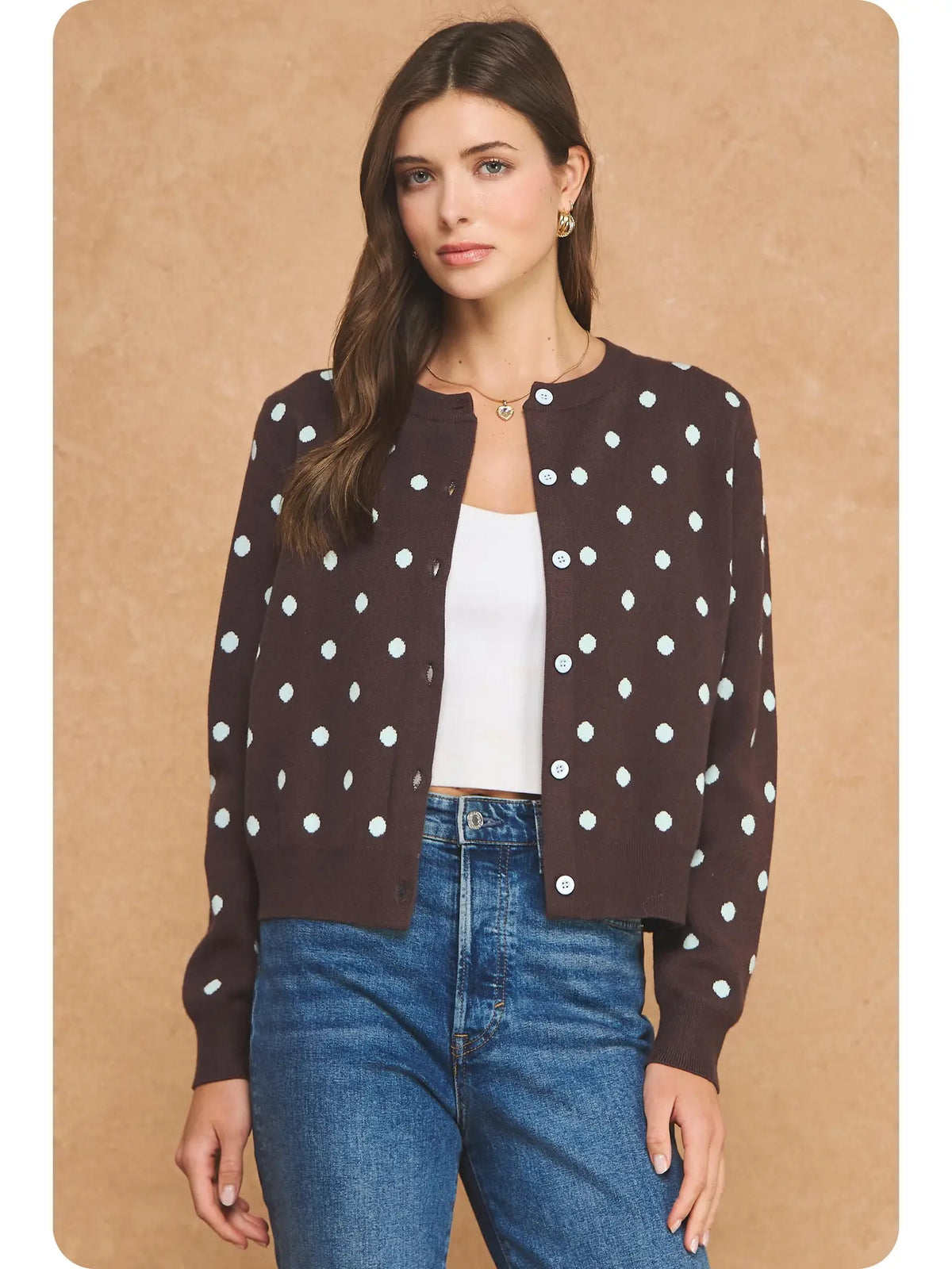 Textured Polka Dot Button Front Knit Cardigan Sweater