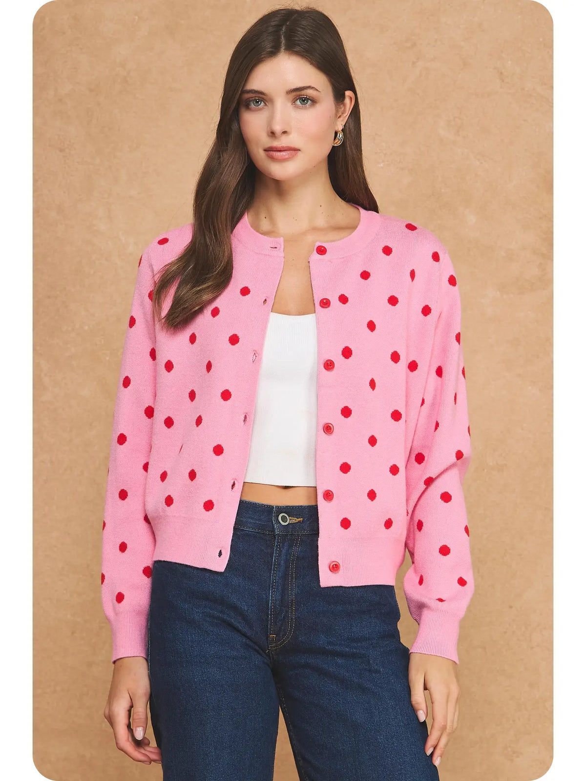 Textured Polka Dot Button Front Knit Cardigan Sweater