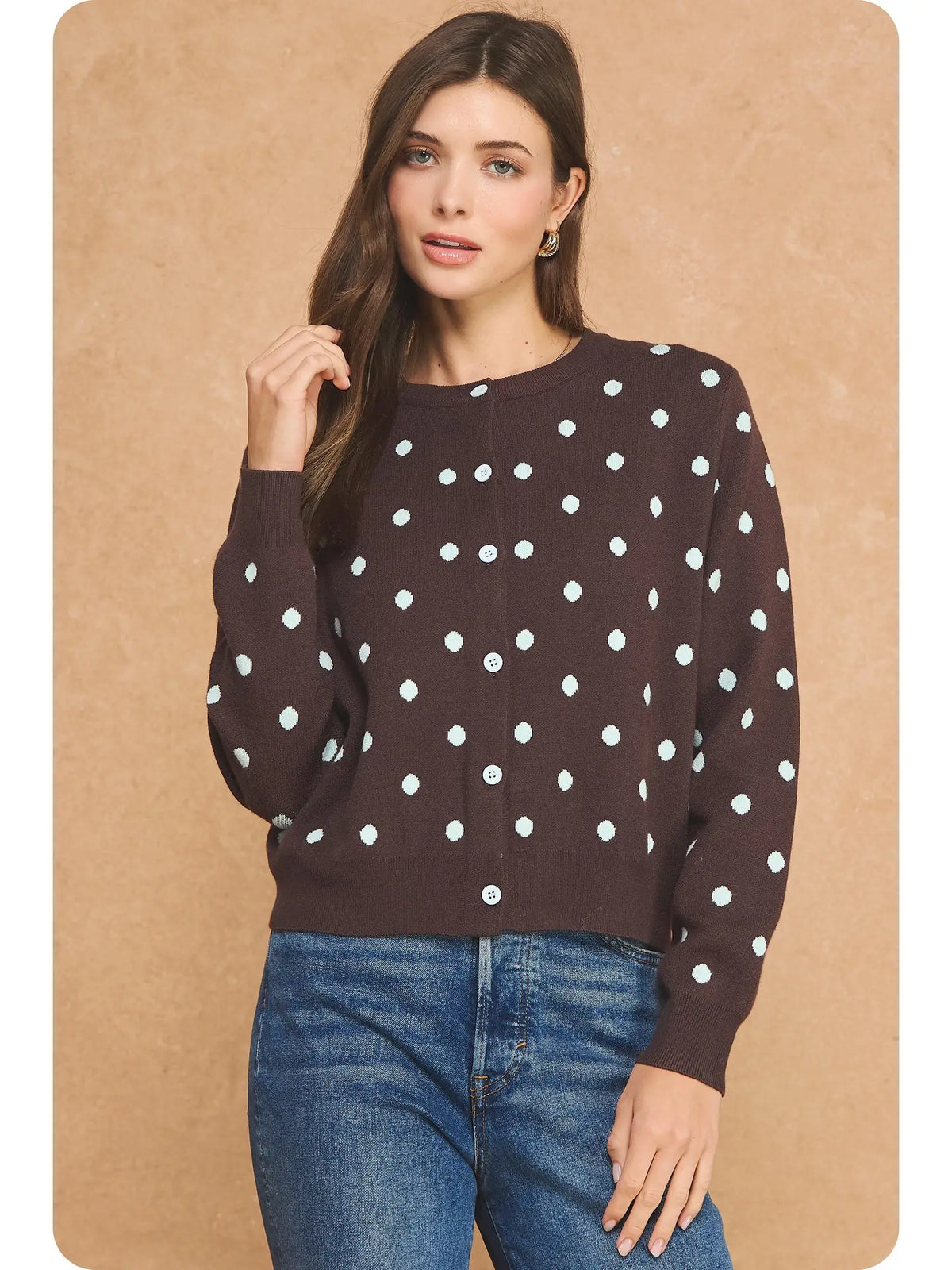 Textured Polka Dot Button Front Knit Cardigan Sweater