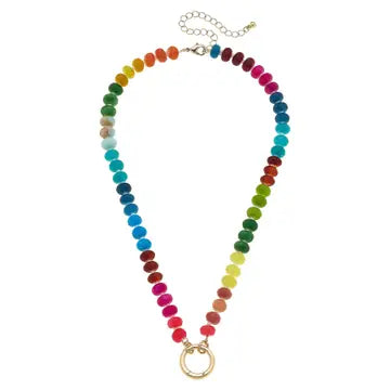 Lucy Gemstone Rainbow Beaded Charm Necklace