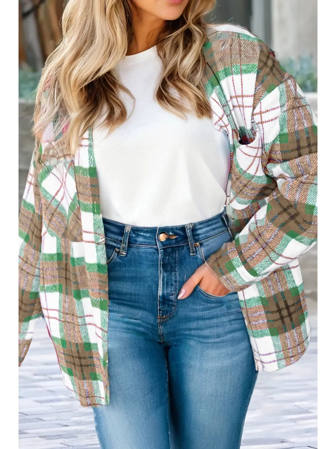 Khaki Plaid Casual Flannel Shacket