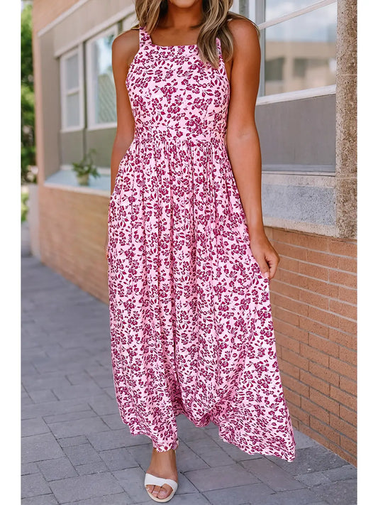 Floral Cutout Back Empire Waist Maxi Dress