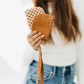 Brown Checkered Wristlet