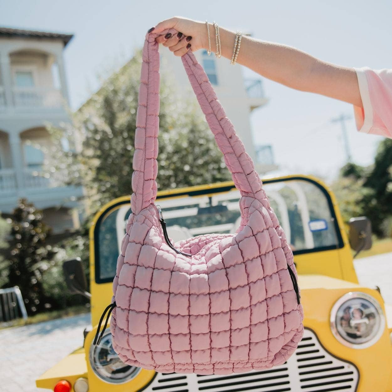 Mauve Quilted Hobo Tote Bag