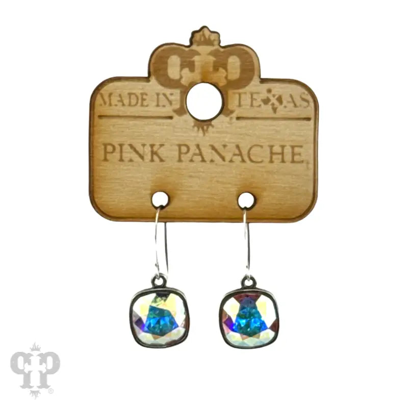 Pink Panache Austrian Square Crystal Hook Earring, 12mm SILVER