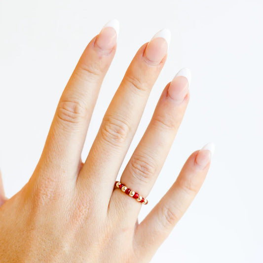 Beaded Blondes Maroon Poppi Ring Gold