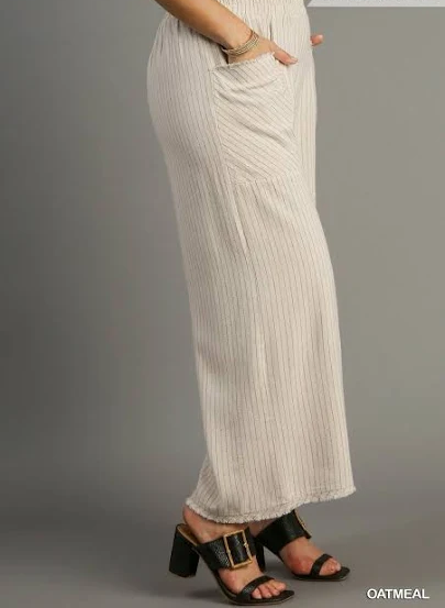 Linen Washed Striped Wide Leg Pants