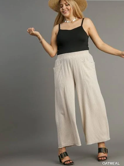 Linen Washed Striped Wide Leg Pants