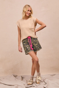 BIBI Braided Waist Belt Patch Pockets Camouflage Print