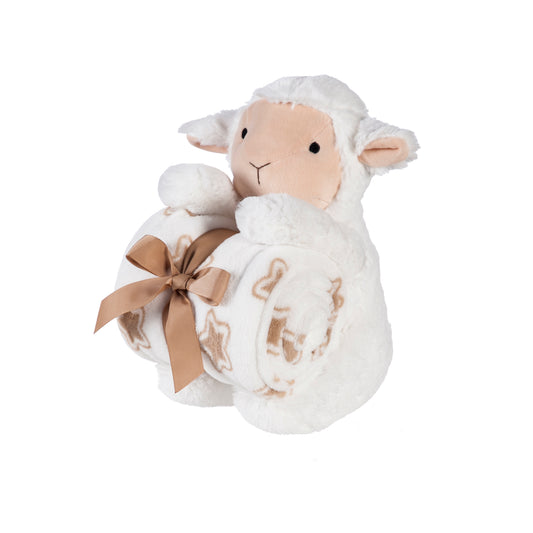 Cuddly Lamb 10" Plush Stuffed Animal w/ Blanket Gift Set, Cream